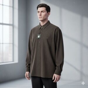 Alexander Lloyd Sueded Button Down Shirt Mens 2XLT Brown Casual Classic Comfy